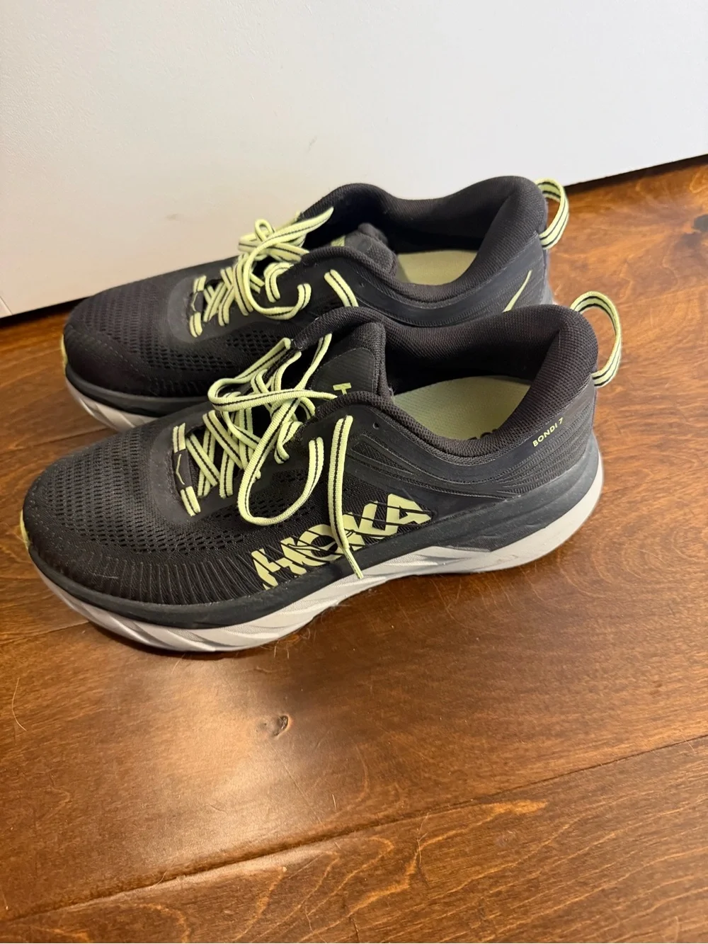 Hoka One One Men’s Black with Neon Green Athletic Running Shoes